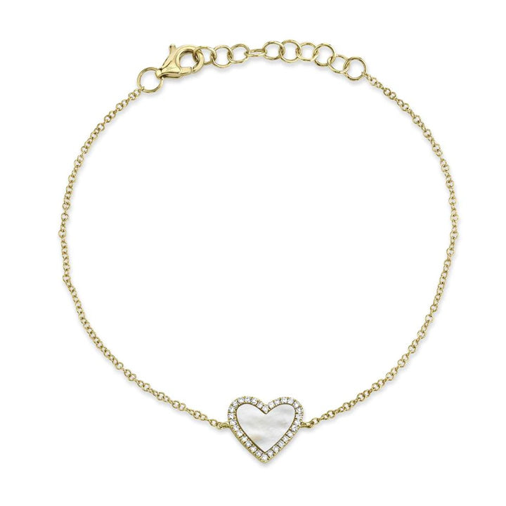 14K Yellow Gold Diamond & Mother of Pearl Heart Bracelet - SC55019154