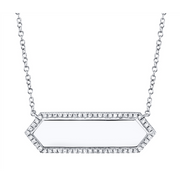 This engravable ID necklace is perfect for layering or wearing alone. Engrave a special name, date or special occasion on the high polish center of the necklace. Also available in yellow and rose gold. 