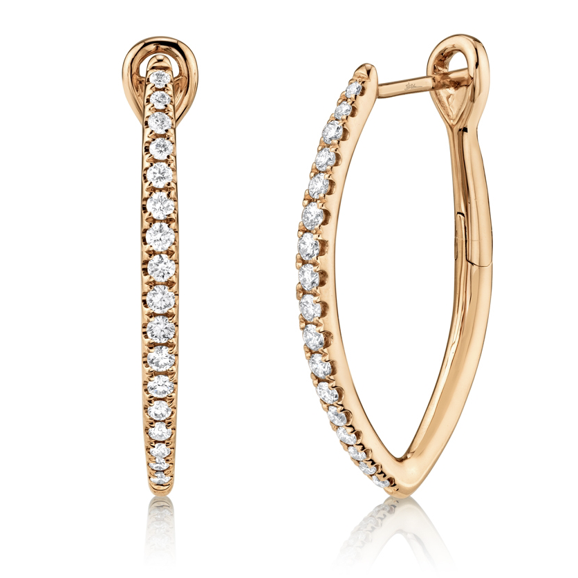 Looking for a classic everyday hoop earring? Look no farther than this fashionable pair of pointed diamond hoop earrings with 0.35ctw white diamonds. Available in white and yellow gold. 