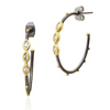 This mixed metal oval hoop earring is the perfect size and scale that works for all face shapes. Oval hoops are always the most flattering form of a hoop. The mostly black rhodium on the hoop with touches of gold and sparkle really set this earring apart! 