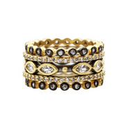 Stack high, stack low, stack many, stack few. The options are endless with this best-selling styles!  The Signature Marquise Station 5-Stack Ring features both gold and black to create a stunning two-tone look. The combination of marquise-shaped stones and pav single bands are the perfect way to dress up your fingers. 