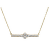 From the Provence Collection, the Provence Bar Necklace features round diamonds pave set in 18K gold with a bezel set diamond quad on a Boston chain. 16 inches.