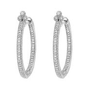 From the Provence Collection, the Medium Provence Pave Hoop Earrings feature pave and bezel set round diamonds in 18K white gold.