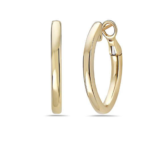 Defined by disciplined angles, the Gold collection is a bold alternative for daily wear. These 27mm yellow gold earrings are the perfect staple earring for any woman. Transition these easily from casual wear to date night! 