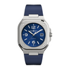 Bell & Ross, leading brand in the aviation watch market with its iconic square BR03 model designed for professionals in extreme environments, is now unveiling its BR05 collection. Faithful to the brands watchwords of legibility, functionality, reliability and precision, this new model boasts a resolutely urban look and feel. This model has a 40mm satin-polished stainless steel case with a blue dial and applique numerals and indices coated in Super-LumiNova. Its powered by the calibre BR-CAL.321 