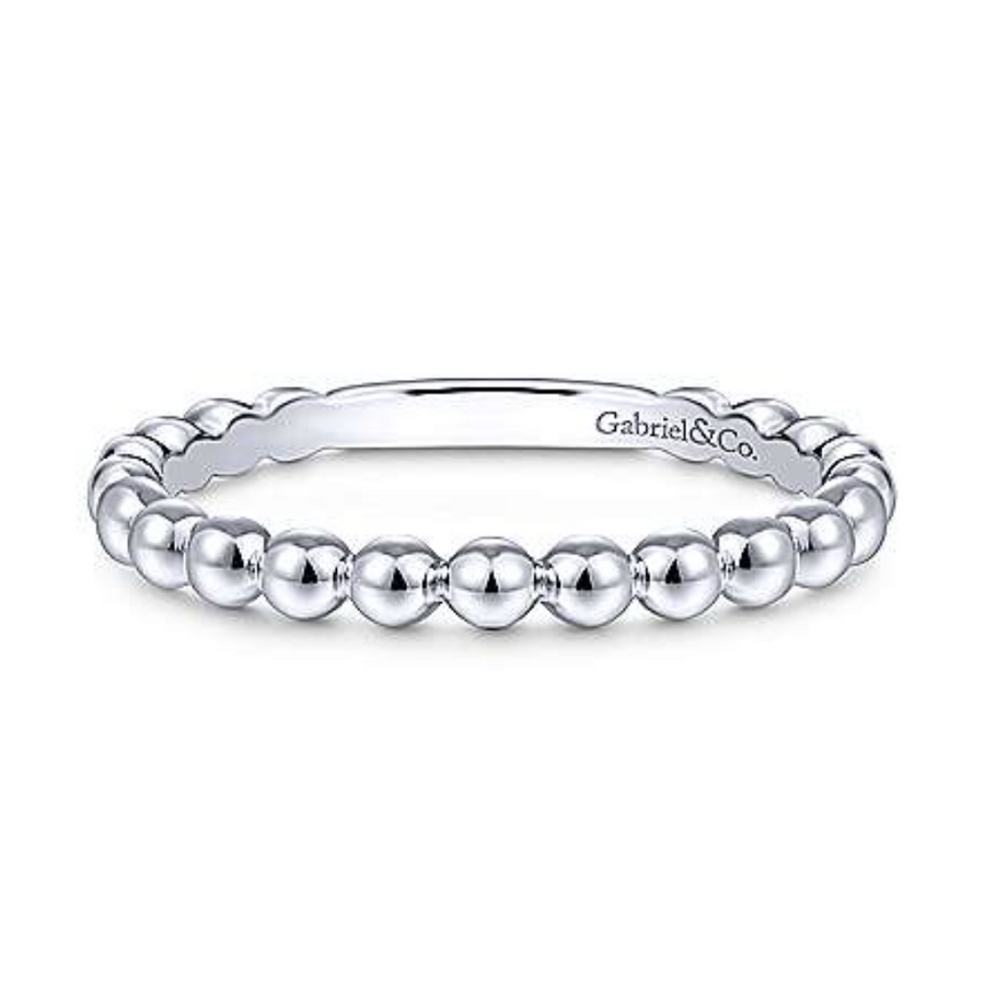 14k White Gold Beaded Fashion Stackable Ring
