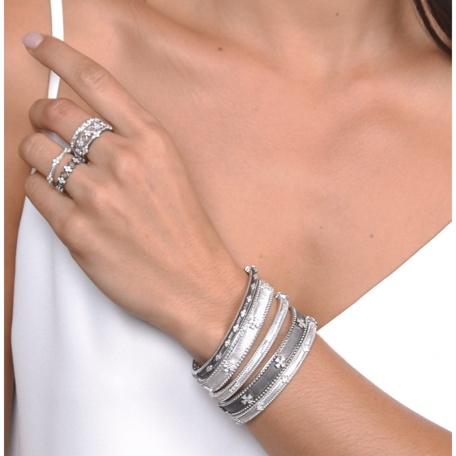 Jude Frances Silver Delicate Provence Beaded Quad Cuff Bracelet- B15S17-6.5-B-S