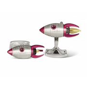 Prepare for blast off! 10, 9, 8, 7, 6, 5, 4, 3, 2, 1, 0....These pocket rockets are great accessories for space fanatics!With a shiny metal exterior and red detailing these rocket cufflinks are certainly a conversation starter but they don't stop there! Pull down the lever on the back and a fiery yellow hand-enamelled flame shoots out of the bottom launching you to the moon! Beautifully designed and carefully crafted, these cufflinks are the perfect playful addition to any attire.The rocket desi