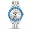 Inspired by the vivid hues of the ocean deep, this exclusive Super Sea Wolf 53 Compression channels the beauty of the open water through bold blue tones on the bezel and colorful accents on the dial. Complemented by a five-link bracelet, the classic brushed stainless steel case holds Zodiac's iconic Swiss-made STP 3-13 automatic movement.Case size: 40 mm x 49 mmCase thickness: 13 mmLug width: 20 mmMovement: AutomaticOrigin: Swiss MadePackaging: Zodiac Black BoxWarranty: 2 Year InternationalWater