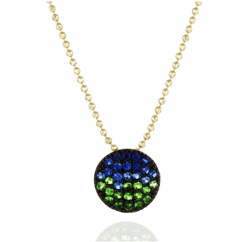 Add some color to your jewelry wardrobe with this playful 0.56ctw blue sapphire and savorites mini infinity necklace from Phillips House. 