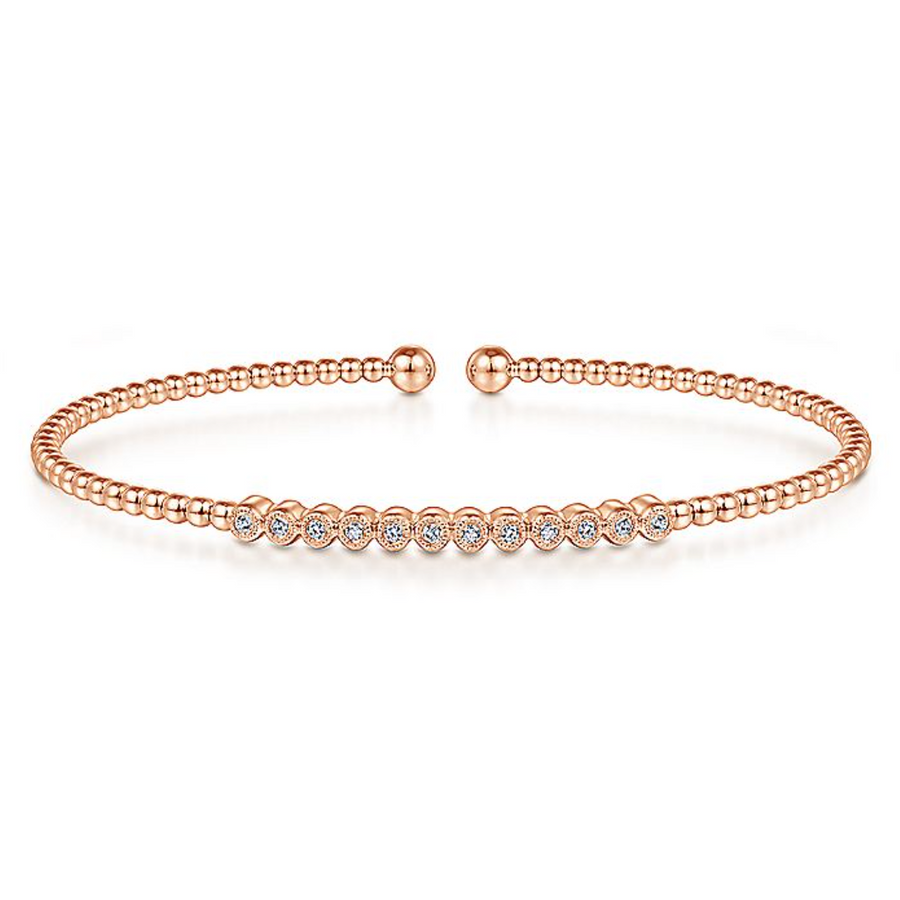 Gabriel Co 14k Rose Gold Bujukan Diamond Cuff Bezel Set Bracelet BG Moyer Fine Jewelers