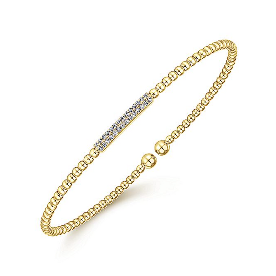 Gabriel & Co 14k Yellow Gold Bujukan Bead Cuff Diamond Bar Bracelet- BG4119-62Y45JJ