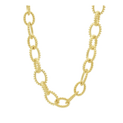 The ultimate statement necklace! The Textured Heavy Link Toggle Necklace features our signature matte gold with textured detail on each link. Inspired by the chain links on the streets of Brooklyn, this necklace adds edge to any look.  Layer with delicate pendants or add a pendant enhancer to elevate your look.14K gold matte finishSterling silver coreHandset cubic zirconia stones18 with toggle closureEngraved with FREIDA ROTHMAN insignia