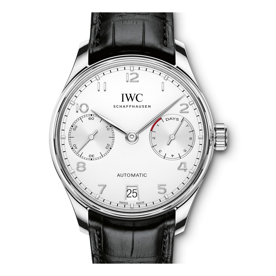 The magic of iconic design means it is instantly recognized from a distance, and will still be perceived as fresh and modern even through the eyes of future generations. With the Portugieser, IWC created such an icon almost 80 years ago. Today, the Portugieser Automatic beautifully expresses the typical design cues of this watch family, such as the appliqud Arabic numerals, the railway track chapter ring, and the elegant feuille hands. This version combines a silver-plated dial with rhodium-plat