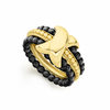 Black, light blue, dark blue, pink, and white ceramic Caviar beaded Color Switch stacking rings. Hues for every season or outfit. Finished with an 18K gold X-motif center band with Caviar beading.- 18K Gold- Dimensions 12mm x 11mm- Width 2.5mm- Ceramic measures 2mm- STYLE #: 02-10300-CB7
