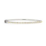 From the Mixed Metal Collection, the Mixed Metal Narrow Gold Pyramid Pave Bangle features invisible set round diamonds in sterling silver alternating between 18K yellow gold pyramids with a high polish finish. Standard Size 6.5.