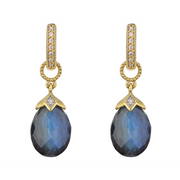 From the Lisse Collection, the Pear Shape Briolette Earring Charms feature pear shaped faceted midnight blue labradorite and black onyx doublets set in 18K yellow gold with simple diamond accents. Hoops and earring charms sold separately.