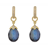 From the Lisse Collection, the Pear Shape Briolette Earring Charms feature pear shaped faceted midnight blue labradorite and black onyx doublets set in 18K yellow gold with simple diamond accents. Hoops and earring charms sold separately.