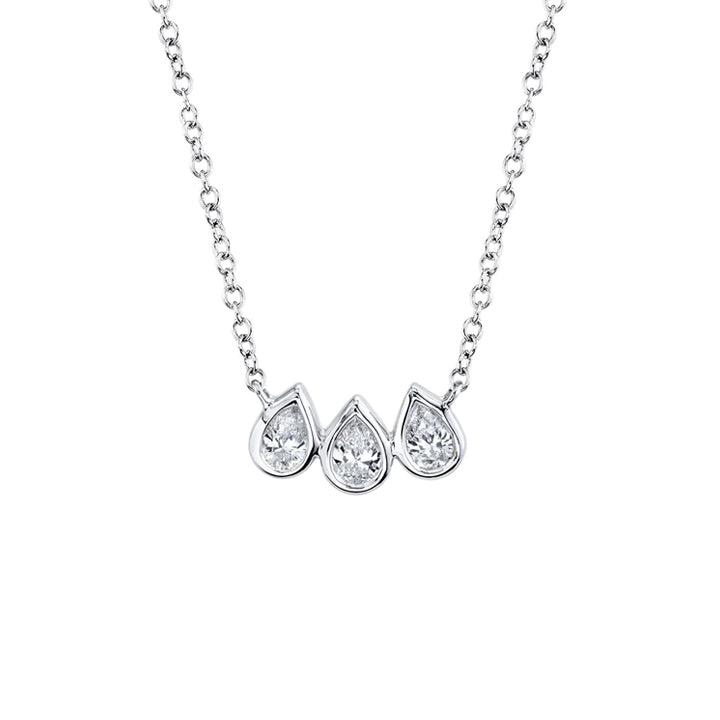 Shy Creation 14K Gold Diamond Pear Bezel Necklace - SC55019758