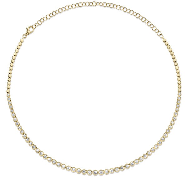 14K Yellow Gold 3.53ctw Diamond Bezel Tennis Necklace- MFJ353YG