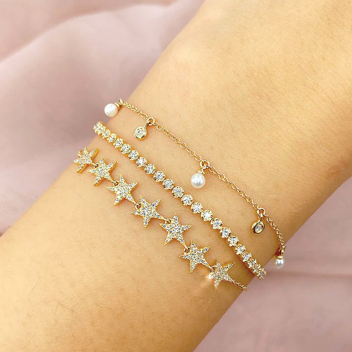 14K Yellow Gold Diamond & Cultured Pearl Bolo Bracelet - SC55021029