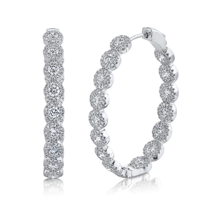 14K White Gold 4.14ct Diamond Oval Halo Hoop Earrings - SC55020046