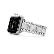 Created exclusively for your Apple Watch, this watch bracelet is crafted from stainless steel links. This watch bracelet is designed for the Series 1, 2, 3, 4 or 5 Apple Watch for the 38mm, 40mm, 42mm, or 44mm size. Finished with a secure double-button clasp detailing the LAGOS crest. Watch face sold separately.- Stainless Steel- Double Button Wide Clasp- Band Width 20mm Tapers to 16mm- STYLE #: 12-90005-7
