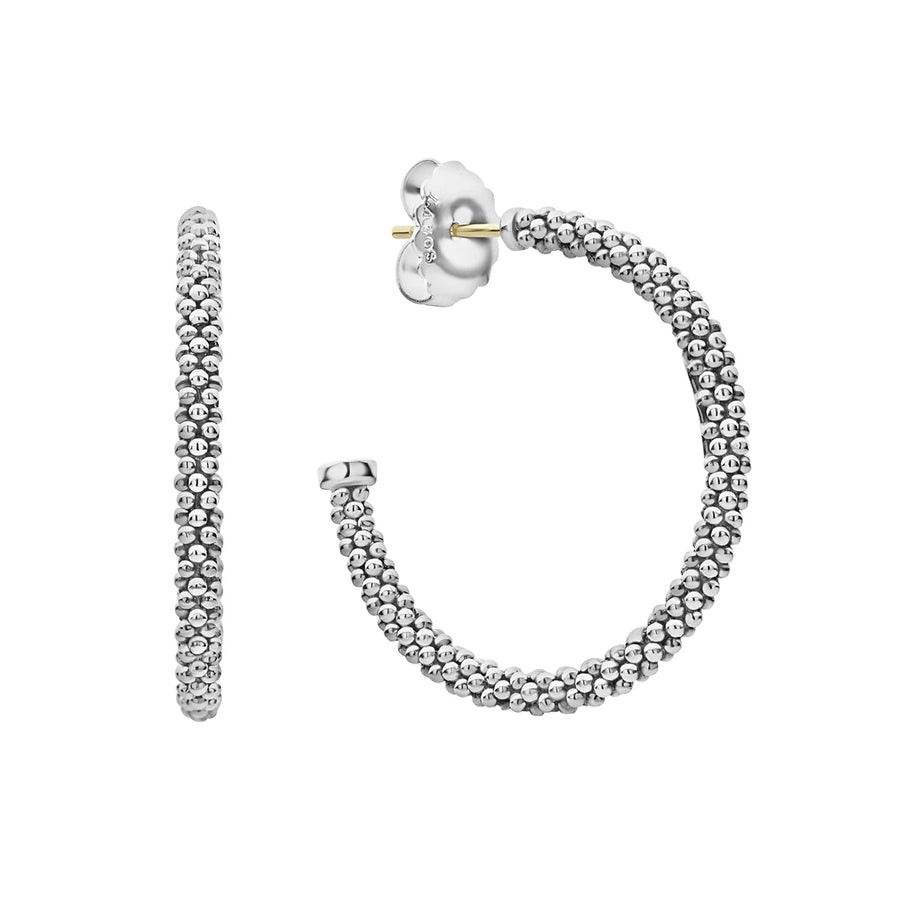 Signature sterling silver Caviar beads form these classic hoop earrings. Finished with 14k gold post backing.Sterling Silver14K Gold PostDiameter 28mmWidth 3mmStyle #: 01-80718-28