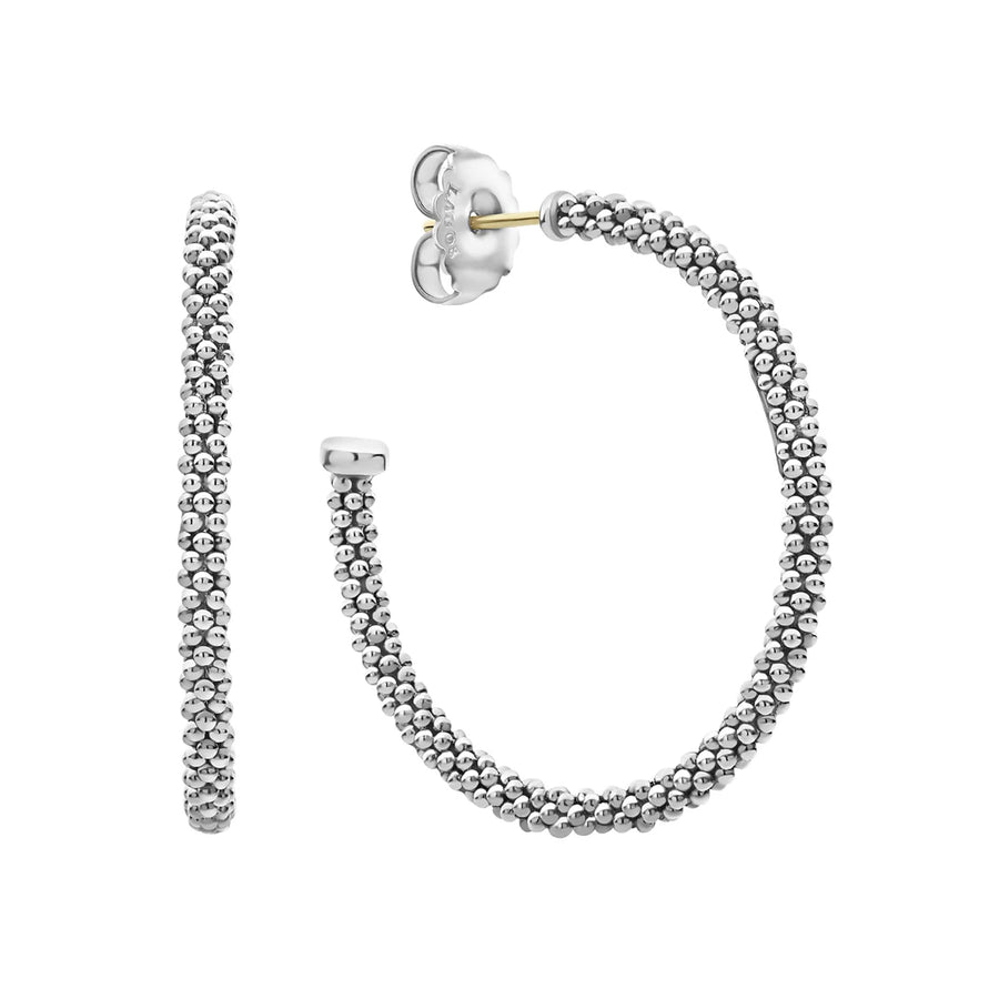 Signature sterling silver Caviar beads form these versatile hoop earrings. Finished with 14k gold post backing.Sterling Silver14K Gold PostDiameter 35mmWidth 3mmStyle #: 01-80718-35
