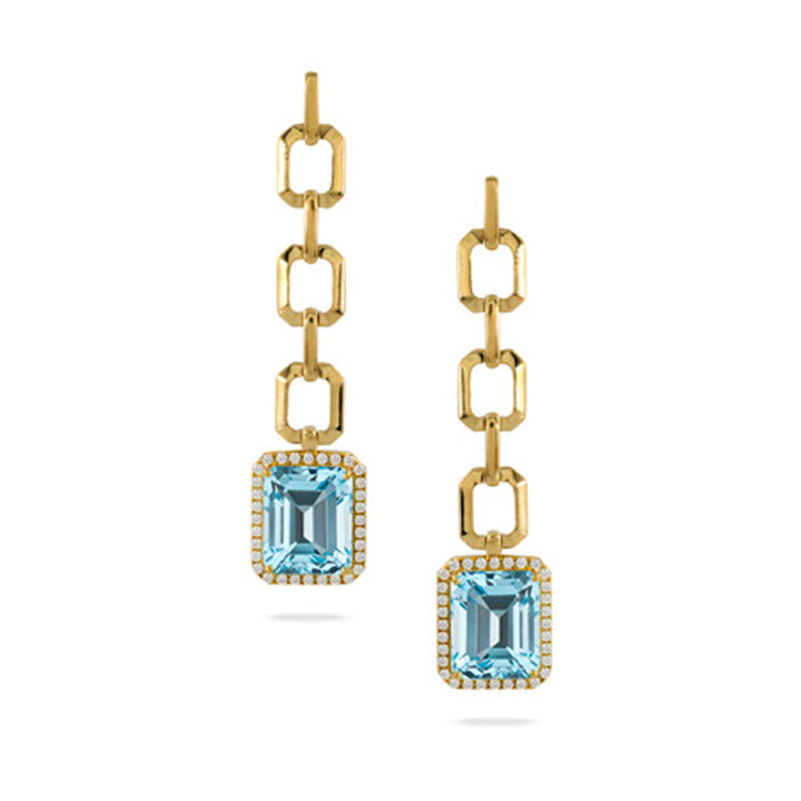 Doves 18K Yellow Gold Sky Blue Topaz Diamond Link Earrings - E10076BT