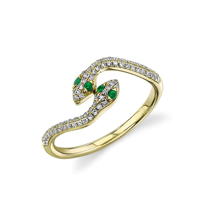 14K Yellow Gold 0.24ctw Diamond & Emerald Snake Ring - SC55011979