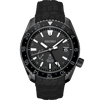 This model has a 44.8mm titanium case with super hard coating. It is powered by a 5R66 caliber spring drive movement. It has a GMT function which allows the wearer to view two times zones. The white hands and hour markers are a stark contrast to the jet black dial and bezel. Also on the dial is a date display, power reserve display and the stop seconds hand functions. It is water resistant to 10 bar. 