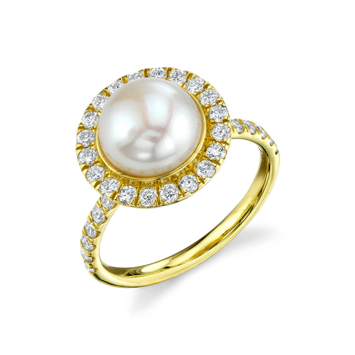 Sloane Street 18k Yellow Gold Pearl & Diamond Solitaire Ring - SS-R010C-WP-WD-Y