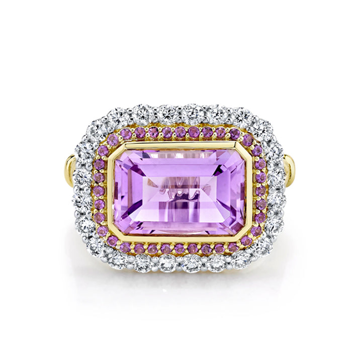 Sloane Street 18k Yellow Gold Emerald Cut Amethyst & Diamond Ring - SS-R014H-LLA-AMY-WDCB-Y