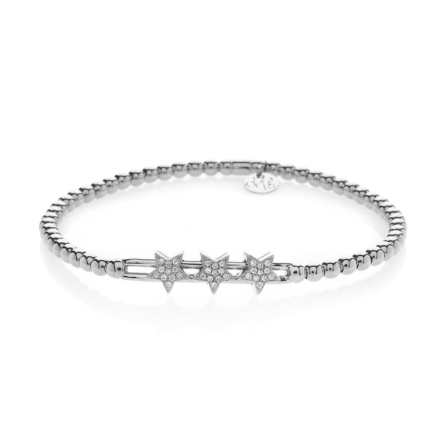 Bracelet from the Tresore Collection in 18 karat white gold set with high quality white diamonds. On this bracelet, three stars move along the track freely. 