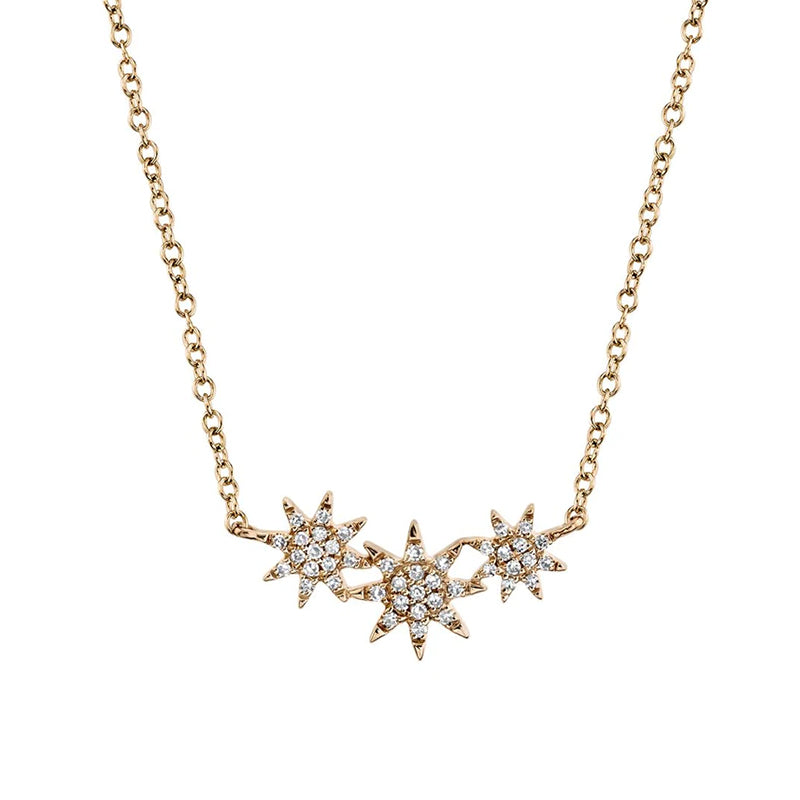 14K Gold Diamond Triple Star Necklace - SC55006110