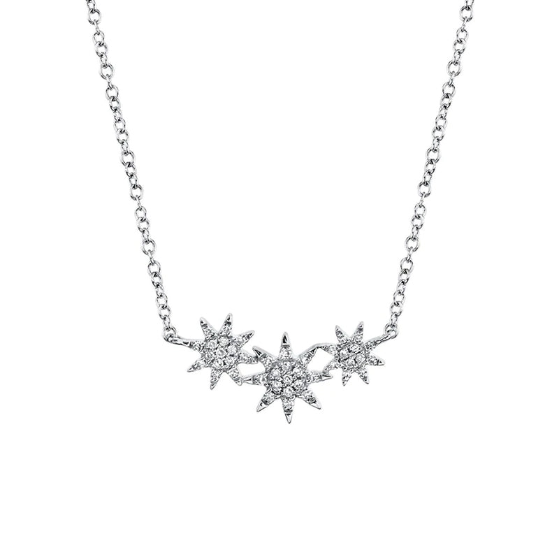 14K Gold Diamond Triple Star Necklace - SC55006110