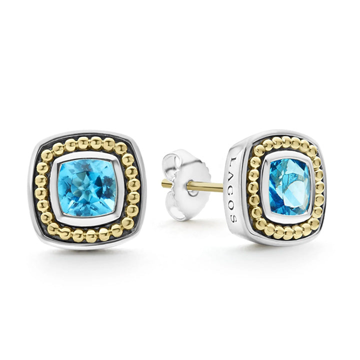 Lagos Caviar Color Swiss Blue Topaz Stud Earrings - 01-81890-B