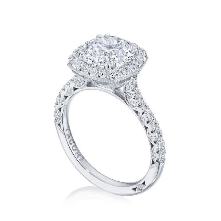Tacori Platinum Petite Crescent Round with Cushion Bloom Engagement Ring - HT2571CU85