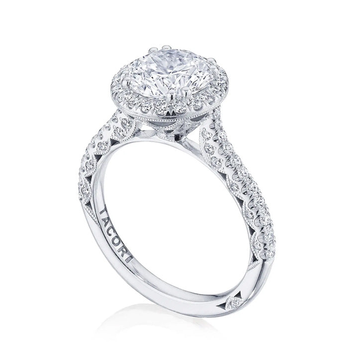 Tacori 18K White Gold Petite Crescent Round Bloom Engagement Ring - HT2571RD