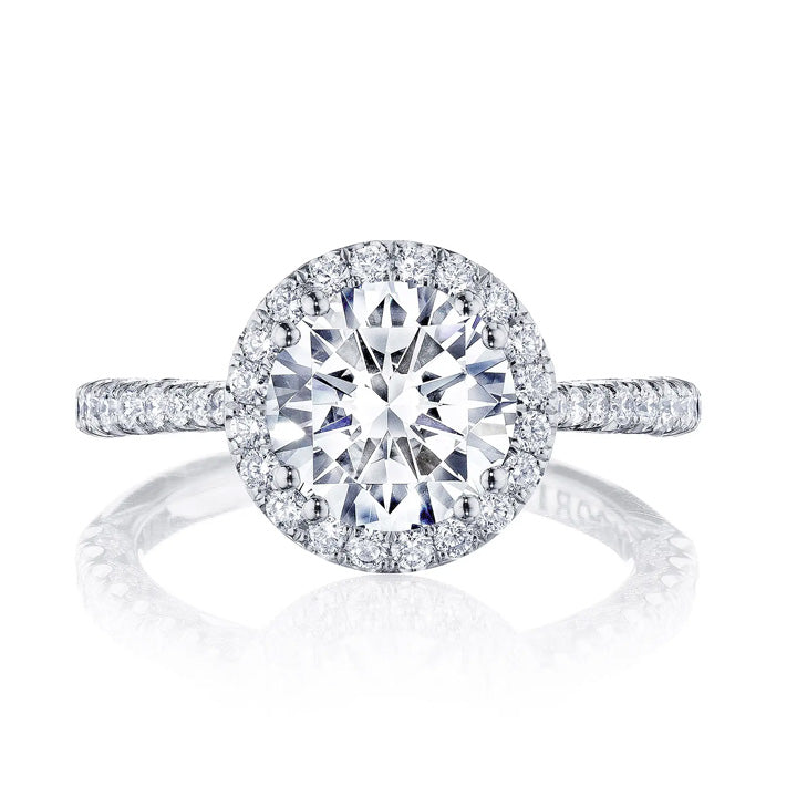 Tacori 18K White Gold Petite Crescent Round Bloom Engagement Ring - HT2571RD
