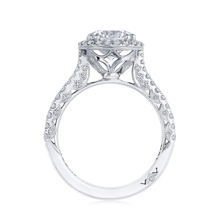 Tacori 18K White Gold Petite Crescent Round Bloom Engagement Ring - HT2571RD
