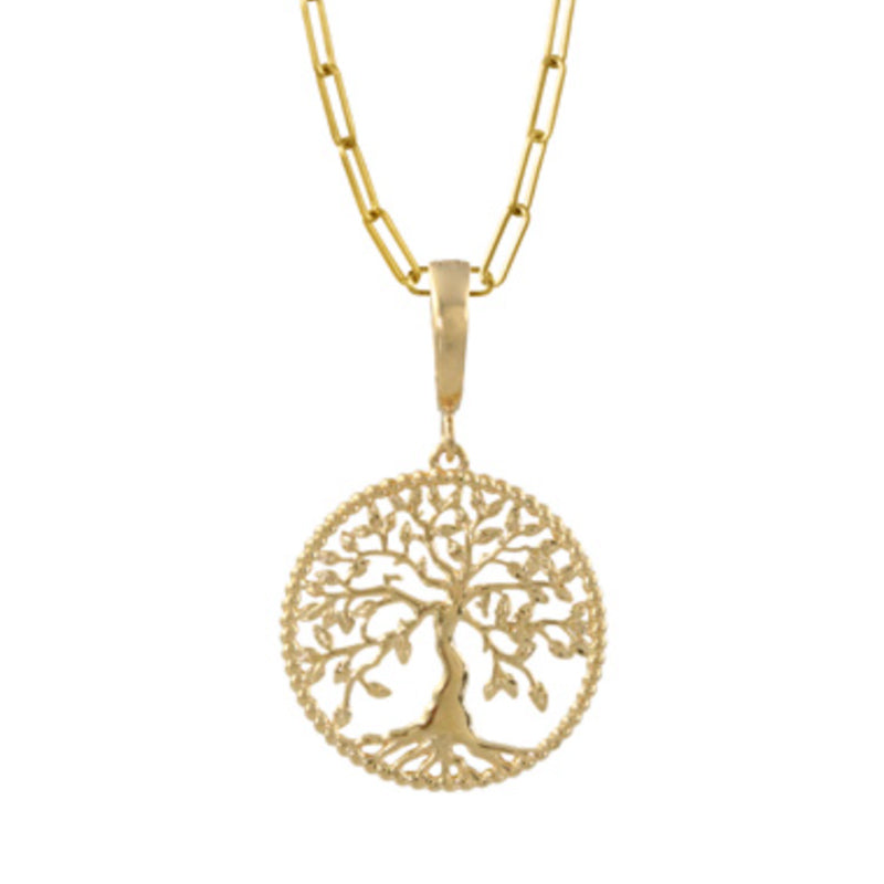 Doves 18K Yellow Gold Tree of Life Charm Pendant- P10226