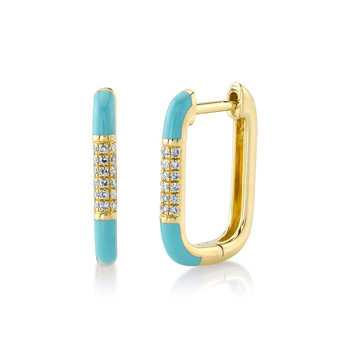 14K Yellow Gold Diamond & Turquoise-Color Enamel Hoop Earrings - SC55022800ETH0.60