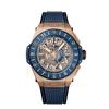 REFERENCE- 471.OL.7128.RXDIAMETER- 45 mmCASE- Satin-finished and Polished 18K King GoldBEZEL- Satin-finished and Polished Blue Ceramic with 6 H-shaped Titanium ScrewsWATER RESISTANCE- 100m or 10 ATMCRYSTAL- Sapphire with Anti-reflective TreatmentDIAL- Blue and Gold-plated SkeletonMOVEMENT- HUB1251 UNICO Manufacture Self-winding GMTPOWER RESERVE- 72 HoursSTRAP- Black and Blue Structured Lined Rubber StrapsCLASP- 18K King Gold and Black-plated Titanium Deployant Buckle Clasp