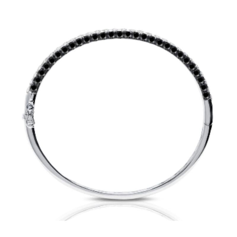 Graziela 18K White Gold Black & White Diamond 3 Sided Bangle Bracelet