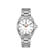 Dial: White dial Rhodium plated luminescent indexes Case: 41mm, Polished steel, water resistance 300m Movement: Quartz, swiss made, 24 months battery life Strap: Fine-brushed and polished steel