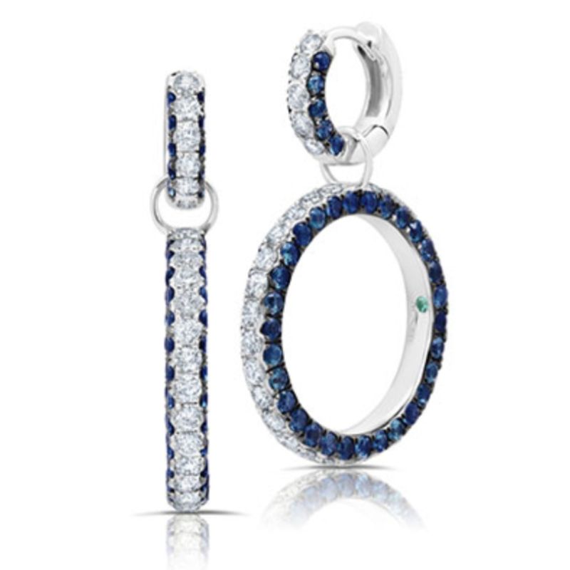 The perfect mix of sapphire and diamonds in one gorgeous pair of drop earrings! These stunning earrings have 2.55 carat total weight diamonds of G-H color and 4.25 carat total weight blue sapphires set in 18K white gold. 