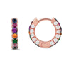 The perfect mix of colored gemstones and diamonds in one gorgeous pair of hoop earrings! These stunning earrings have 0.74 carat total weight diamonds of G-H color that are showcased on the sides of the hoops. Taking center stage down the front and up the back of these hoops are 0.87 carat total weight sapphire, ruby, emerald and amethyst. 