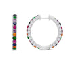 The perfect mix of colored gemstones and diamonds in one gorgeous pair of hoop earrings! These stunning earrings have 2.79 carat total weight diamonds of G-H color that are showcased on the sides of the hoops. Taking center stage down the front and up the back of these hoops are 2.87 carat total weight sapphire, ruby, emerald and amethyst. 
